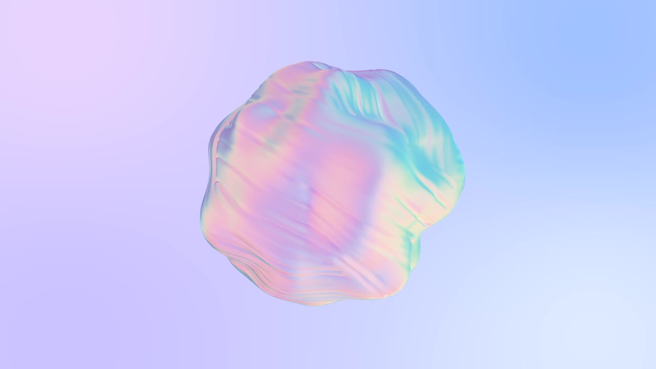 추상적인 부드러운 액체 모양의 3d 애니메이션: 파동과 소용돌이를 가진 홀로그램 직물 공, 4k 원활한 루프 3d 애니메이션.