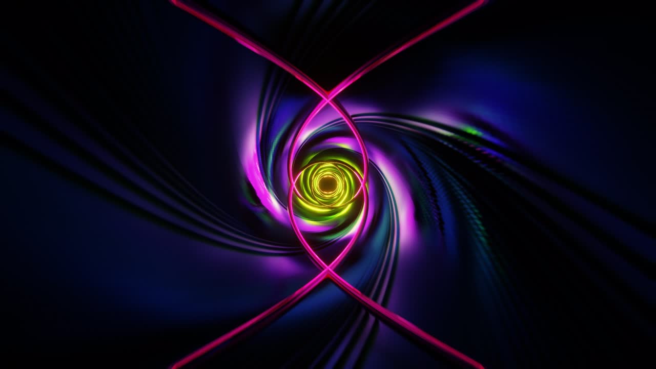 Sfondo astratto continuo in loop VJ, blu neon viola, psichedelico e ipnotico. Grafica 3D per transizioni di palcoscenici musicali, spettacoli, retrò, hi-tech.