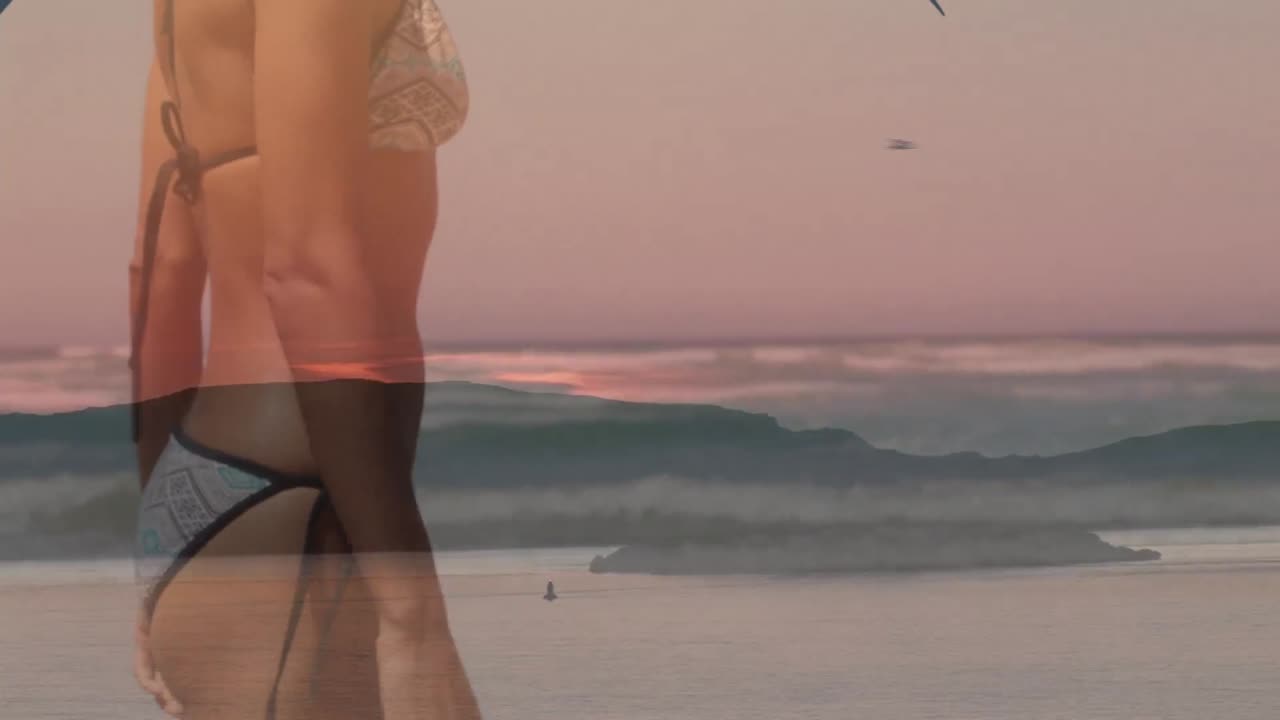 해변에 있는 아프리카계 미국인 여성들의 지도 애니메이션