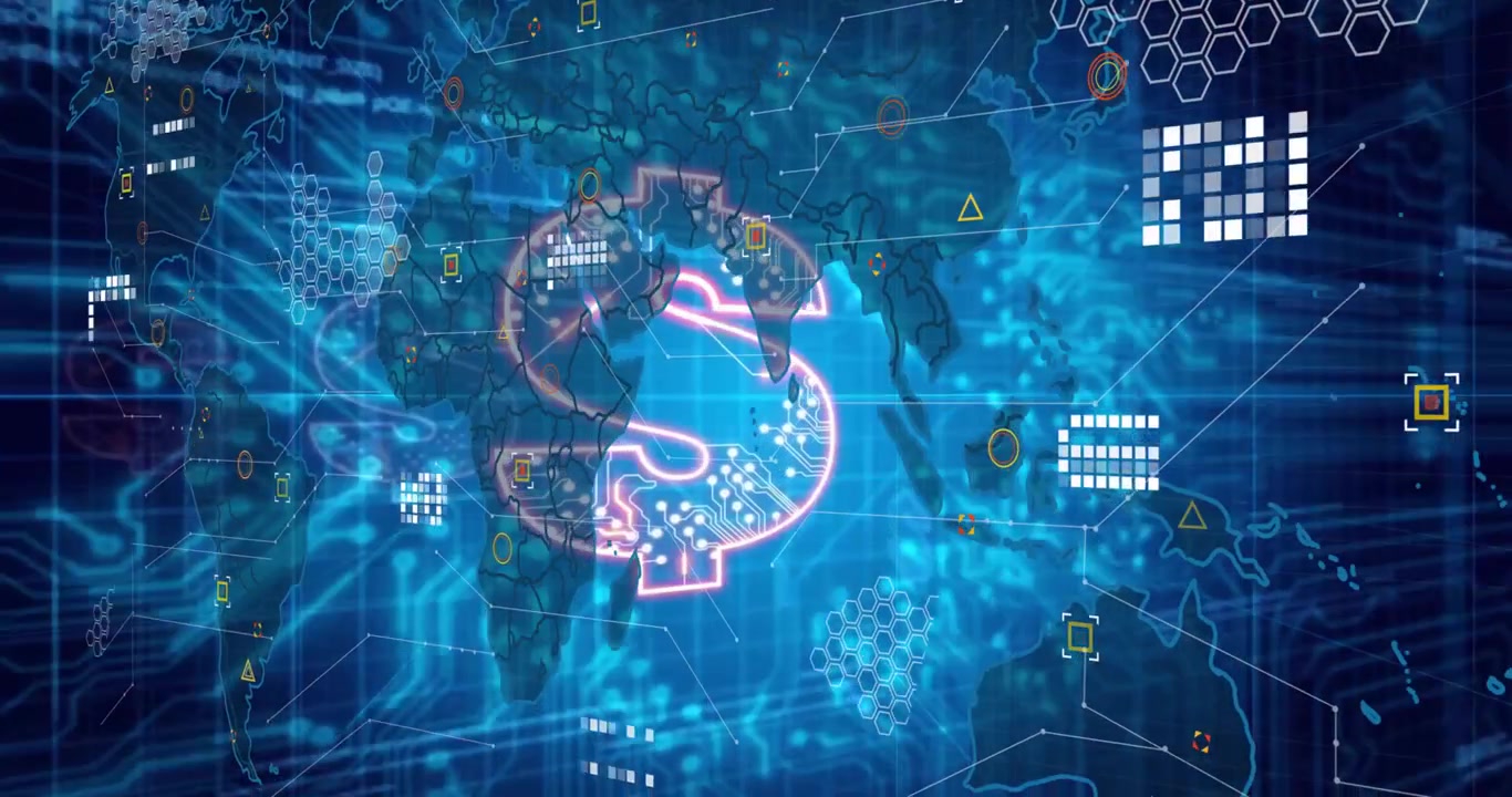 Digitalt verdenskort med global finansiel teknologi og datanetværk