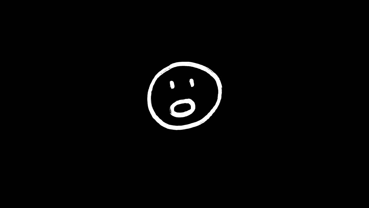 Hand-Drawn Surprised Face Emoji on Black Background