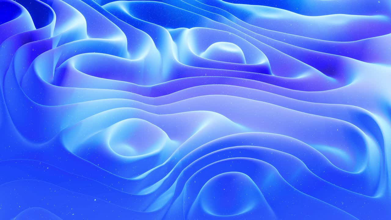 Beautiful abstract 3D surface with glitter sparkles, abstract 3d waves run on surface in loop. Blue gradient, soft matte material with light inner glow. Smoothly 4k animation