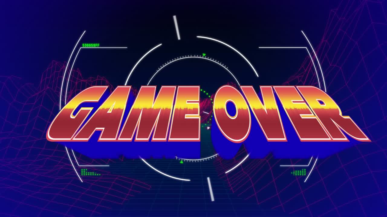 Animering av 'game over' och sökare på violett bakgrund