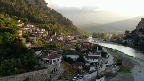 berat, the city of a thousand windows: panoramic aerial view of a part of the albanian city