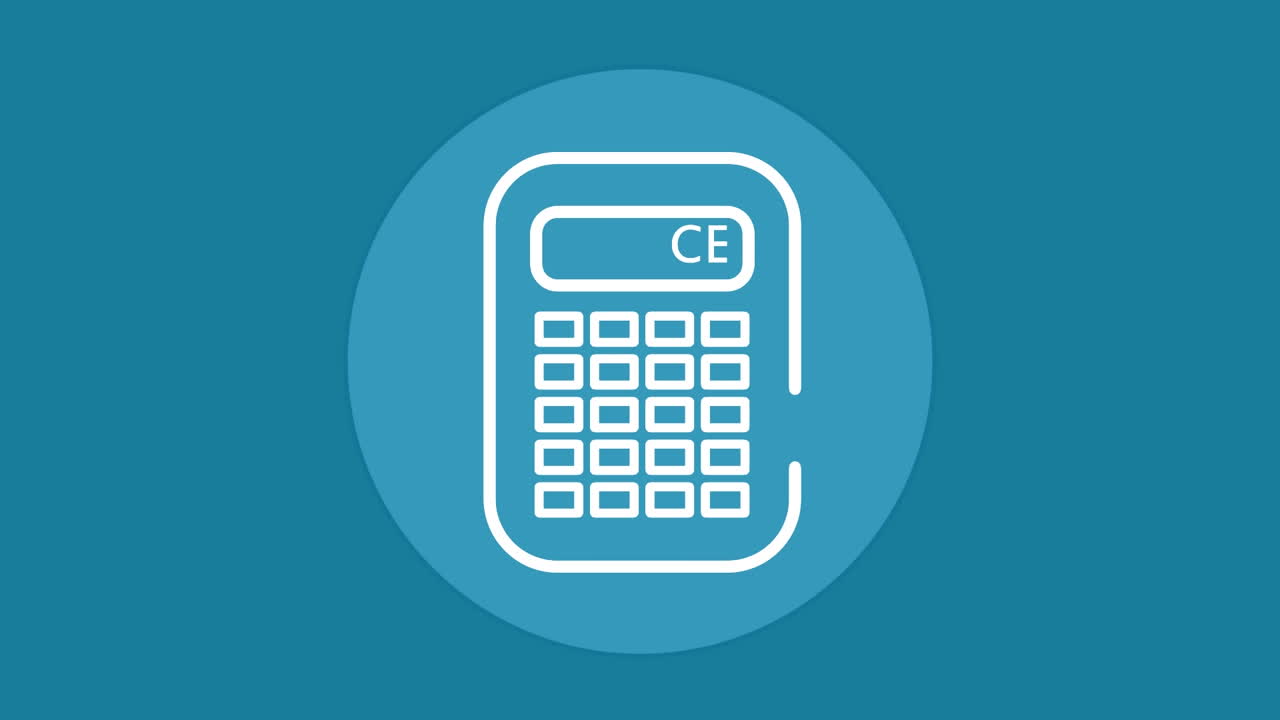 animación del icono de la calculadora sobre un banner redondo contra un fondo azul