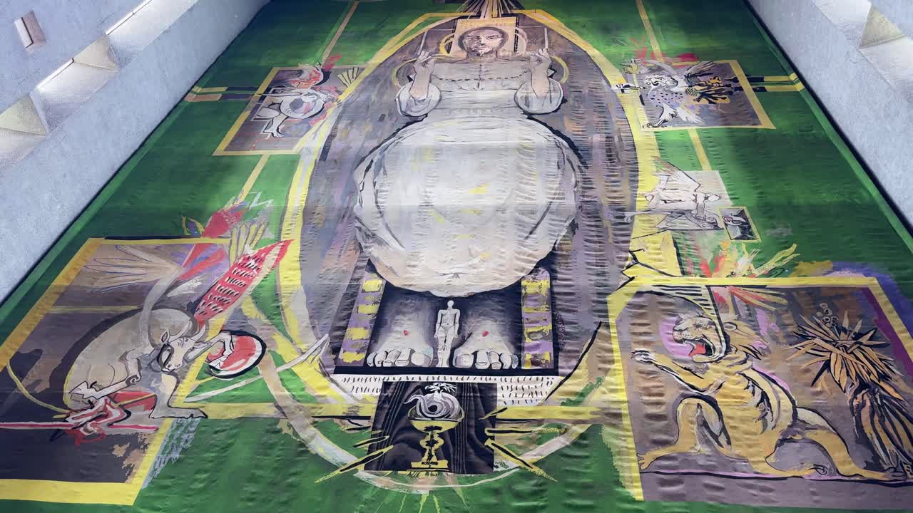 Jesus Christ apostles painting, green background Holy trinity Coventry UK