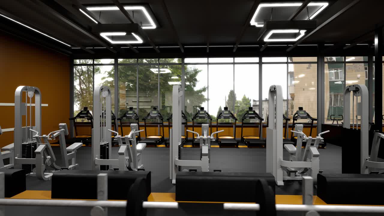 Modern Gym Interior with Exercise Equipment