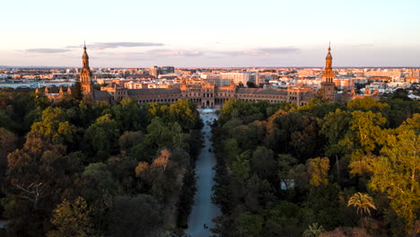 aerial hyperlapse of the plaza de españa in sevilla, spain during sunset