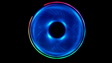 spinning isolated circular central processing unit (cpu) around in neon colors