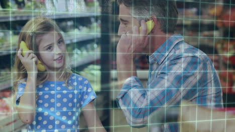 procesamiento de datos financieros contra padre e hija de compras en la tienda de comestibles