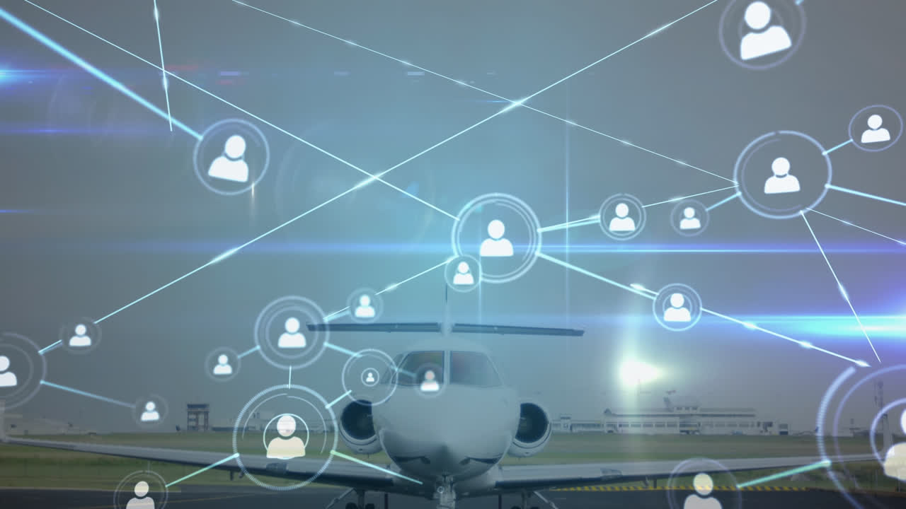 animación de la red de conexiones con iconos sobre el plano