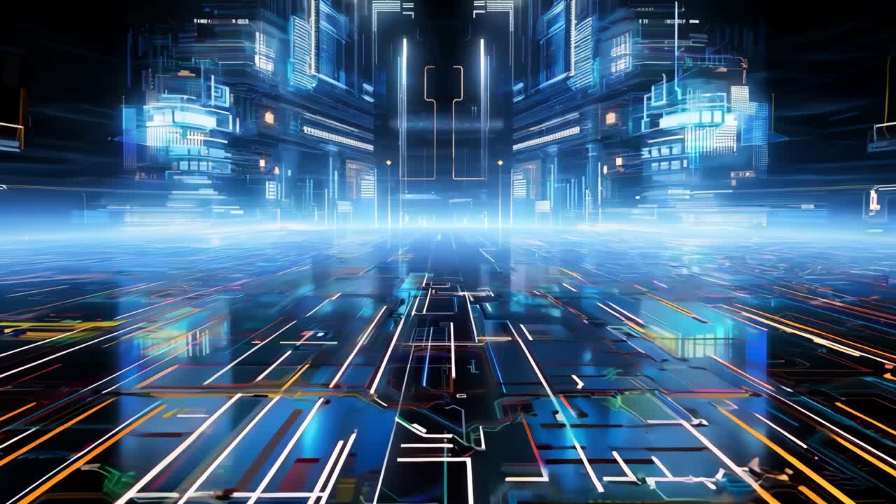 많은 불빛이 있는 미래의 도시