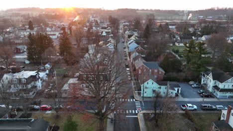 rising aerial of town in usa during winter