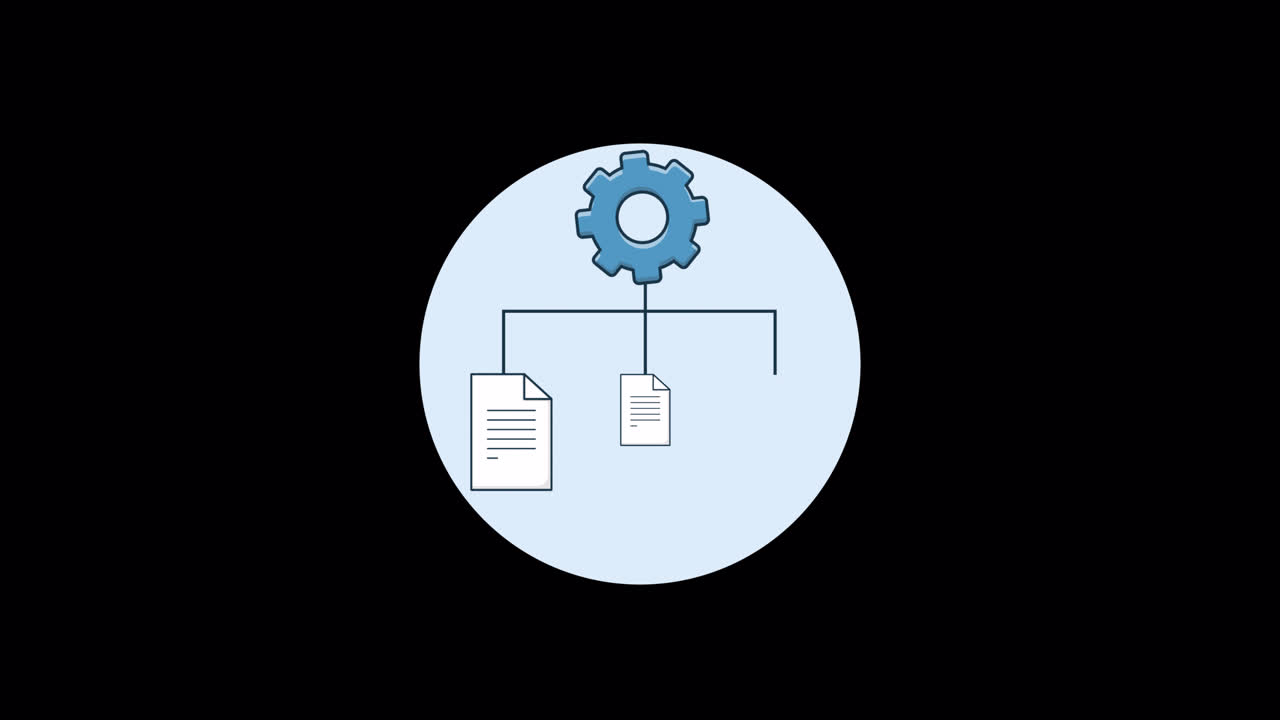 Animated Gear Icon Connecting to Multiple Document Files