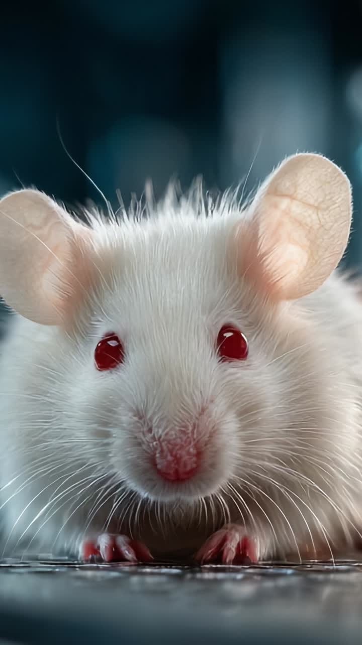 Esplorazione ravvicinata di un enigmatico topolino bianco: dall'attenzione intensa alla curiosità giocosa in un viaggio di due fotogrammi
