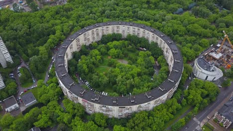 russia evening time moscow cityscape famous round building aerial panorama 4k