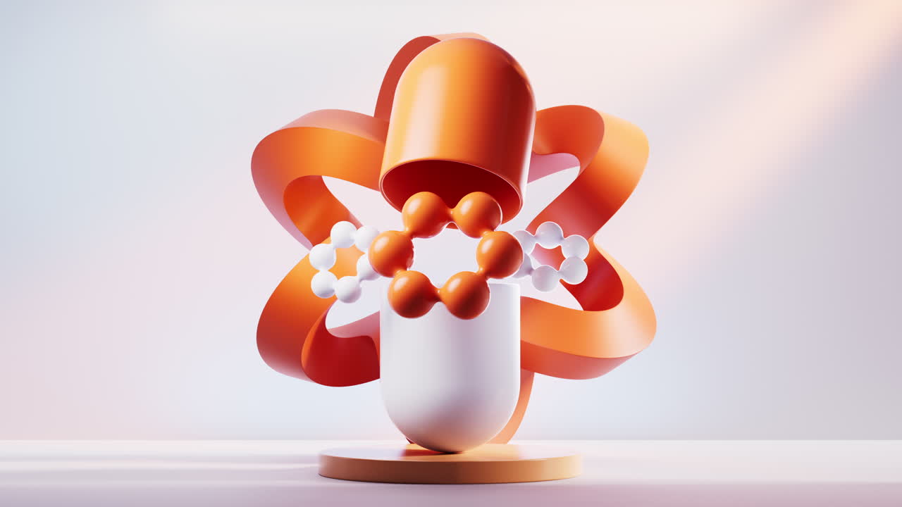 3d 렌더링으로 오렌지색 곡선 프레임 배경을 가진 의료