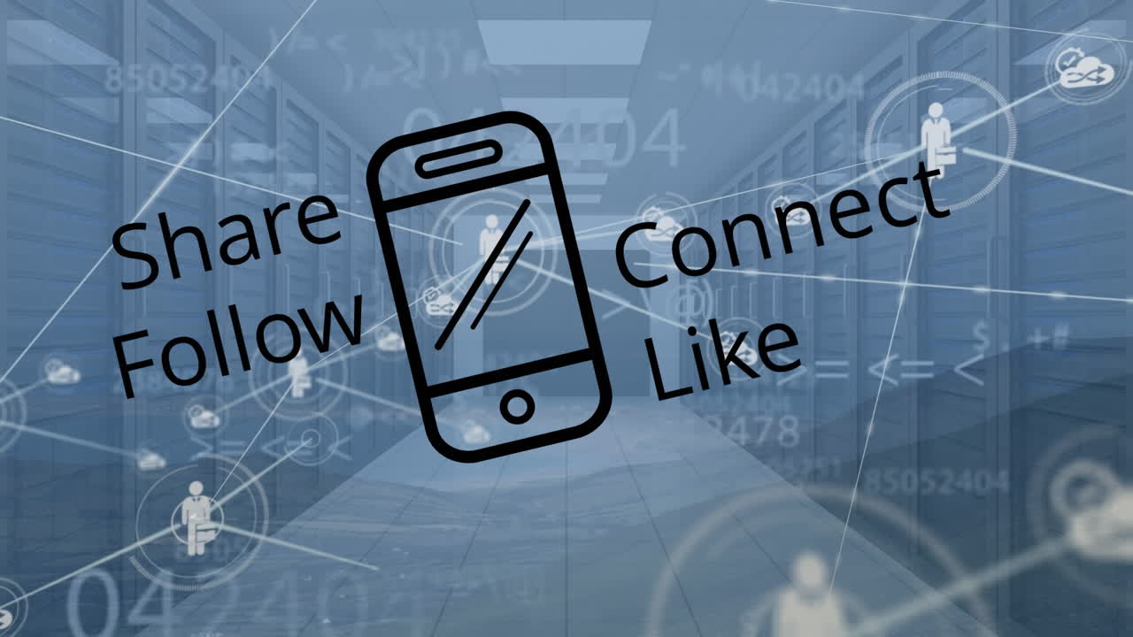 공유, 팔로우, 연결, 라이크 및 서버를 통한 연결 네트워크의 애니메이션