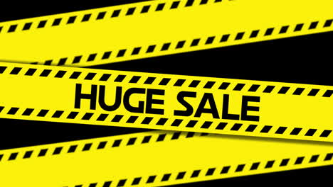 huge sale text on yellow industrial ribbon 4k