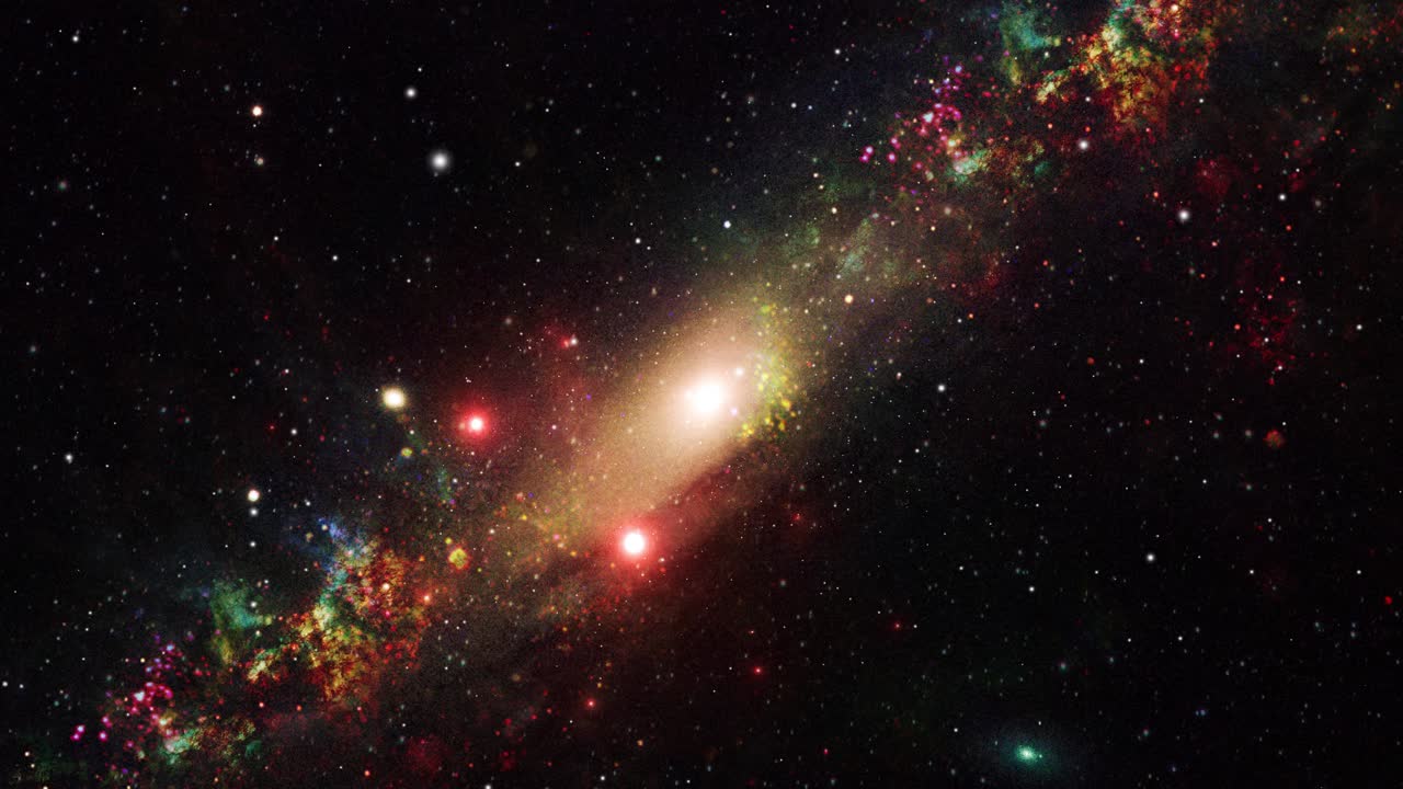 galaxia con nubes nebulosas acercándose en el universo
