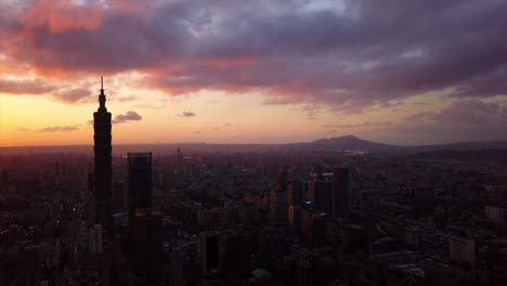 taiwan sunset sky taipei cityscape famous buildings aerial panorama 4k