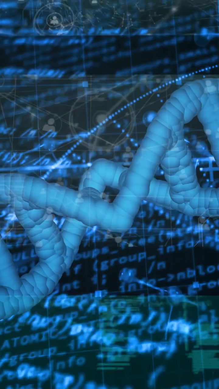 Vertical video: On load helix rotating, translating and revealing panels, visualizing network data