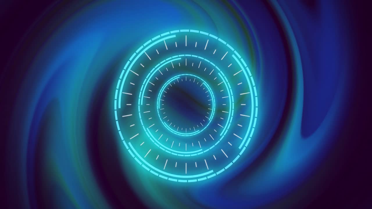 Blue data loading ring over glowing green and blue lights