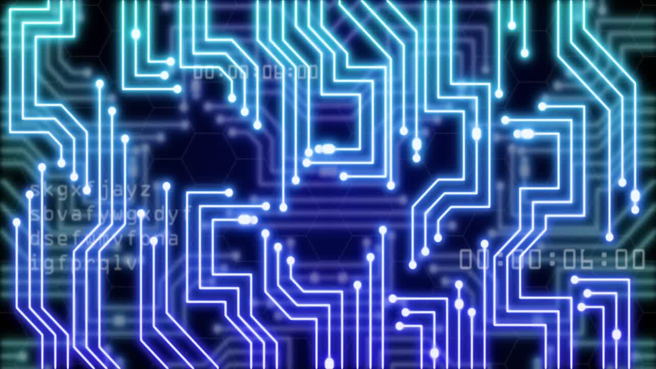 파란 네온 네트워크 연결을 통해 데이터 처리의 애니메이션