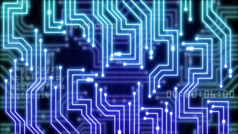 animación del procesamiento de datos a través de la red de conexiones de neón azul.