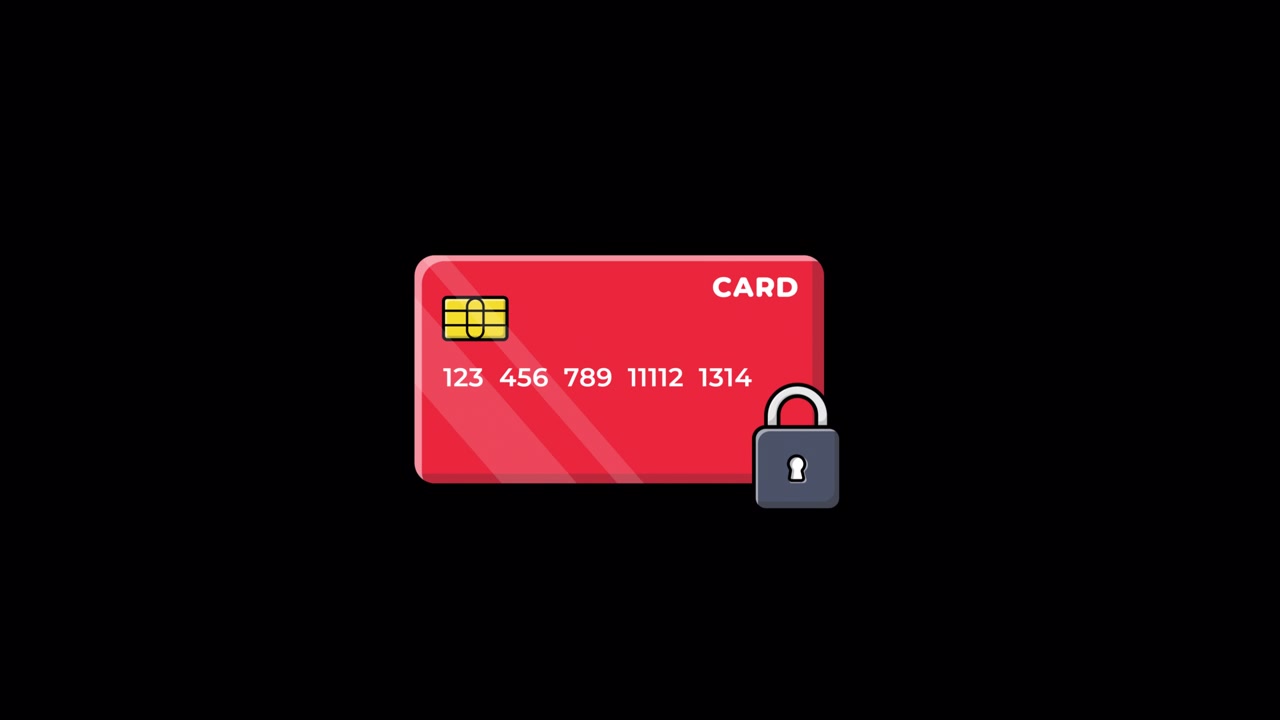 Animated Red Credit Card with Locking and Unlocking Padlock