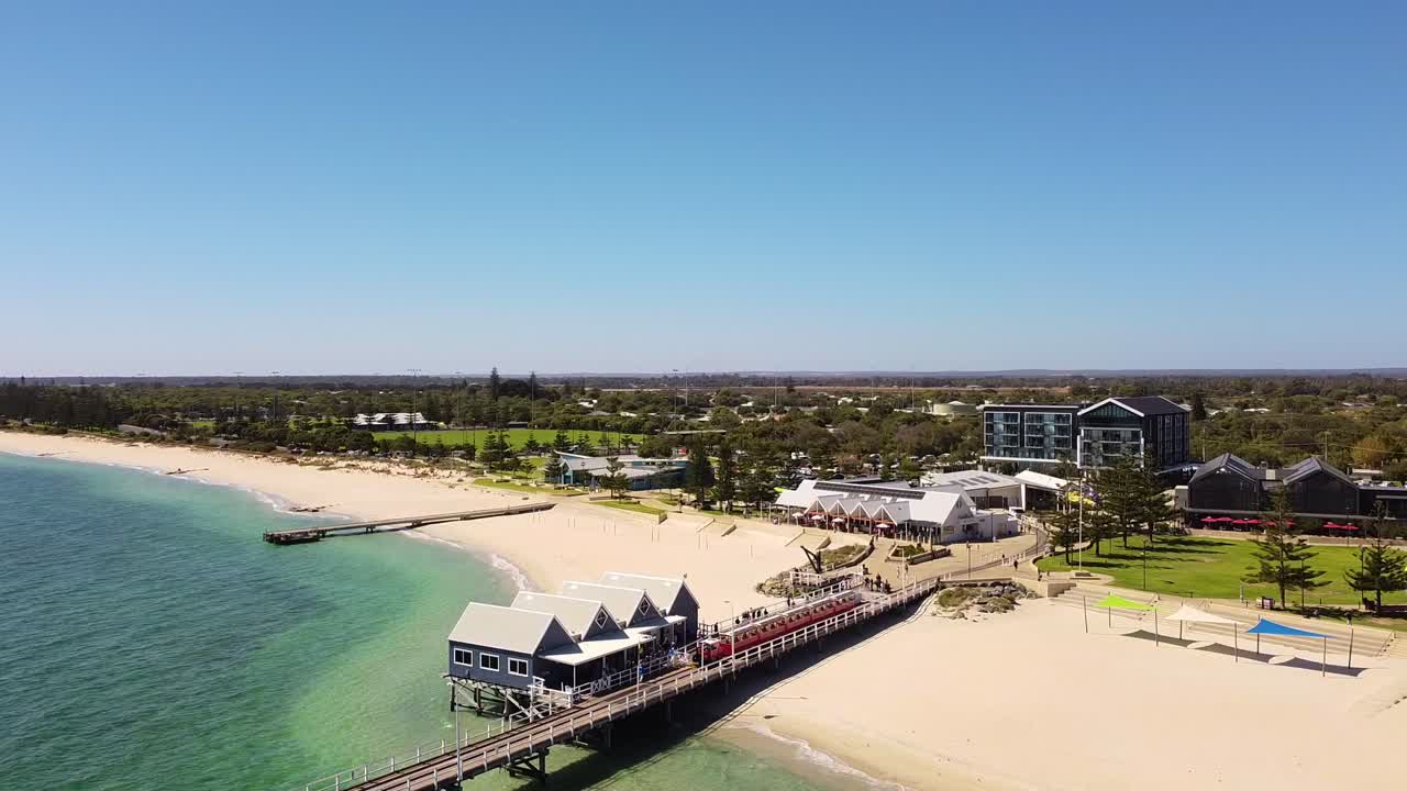 Aerial view of Busselton Jetty and the beach in Western Australia