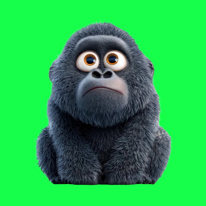 Personaggio Animato 3D di Gorilla Cucciolo che si Guarda Intorno su Green Screen