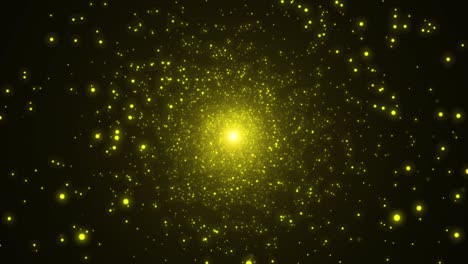 4k hermosas partículas de polvo flotantes de oro con destello en fondo negro. fondo abstracto de brillo para la celebración con luz y brillo en el centro. concepto de fondo de lujo.