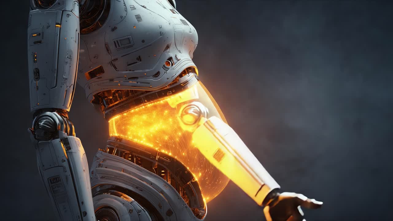 A Futuristic Robotic Being Transitioning from a Luminous Core to a Feral State, Showcasing Advanced Technology and Complex Design in a Captivating Transformation Scene