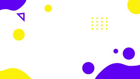 Animation-of-yellow-and-purple-circles,-dots-and-triangle-on-white-background