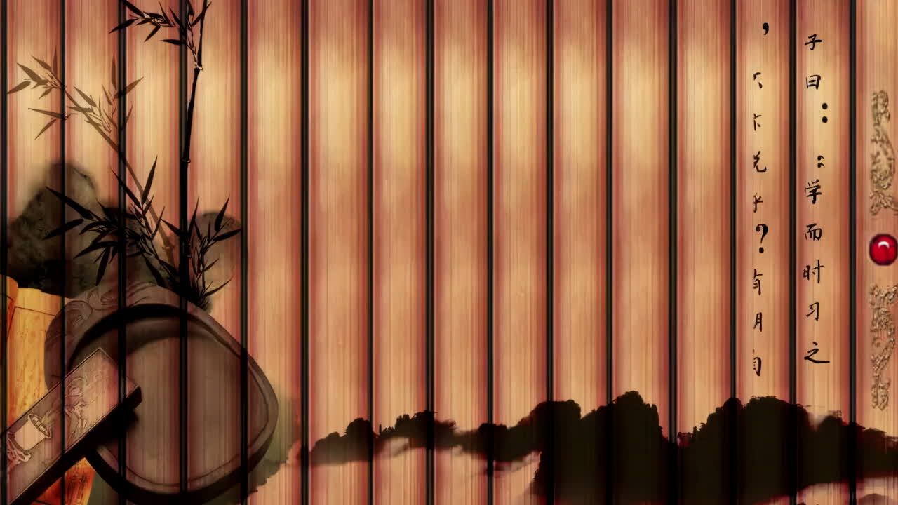 신비로운 풍경: 중국의 전통적인 동양 디지털 예술 애니메이션, 중국 레트로 페인팅 잉크, 꽃, 나무, 새, 흐린 배경의 강