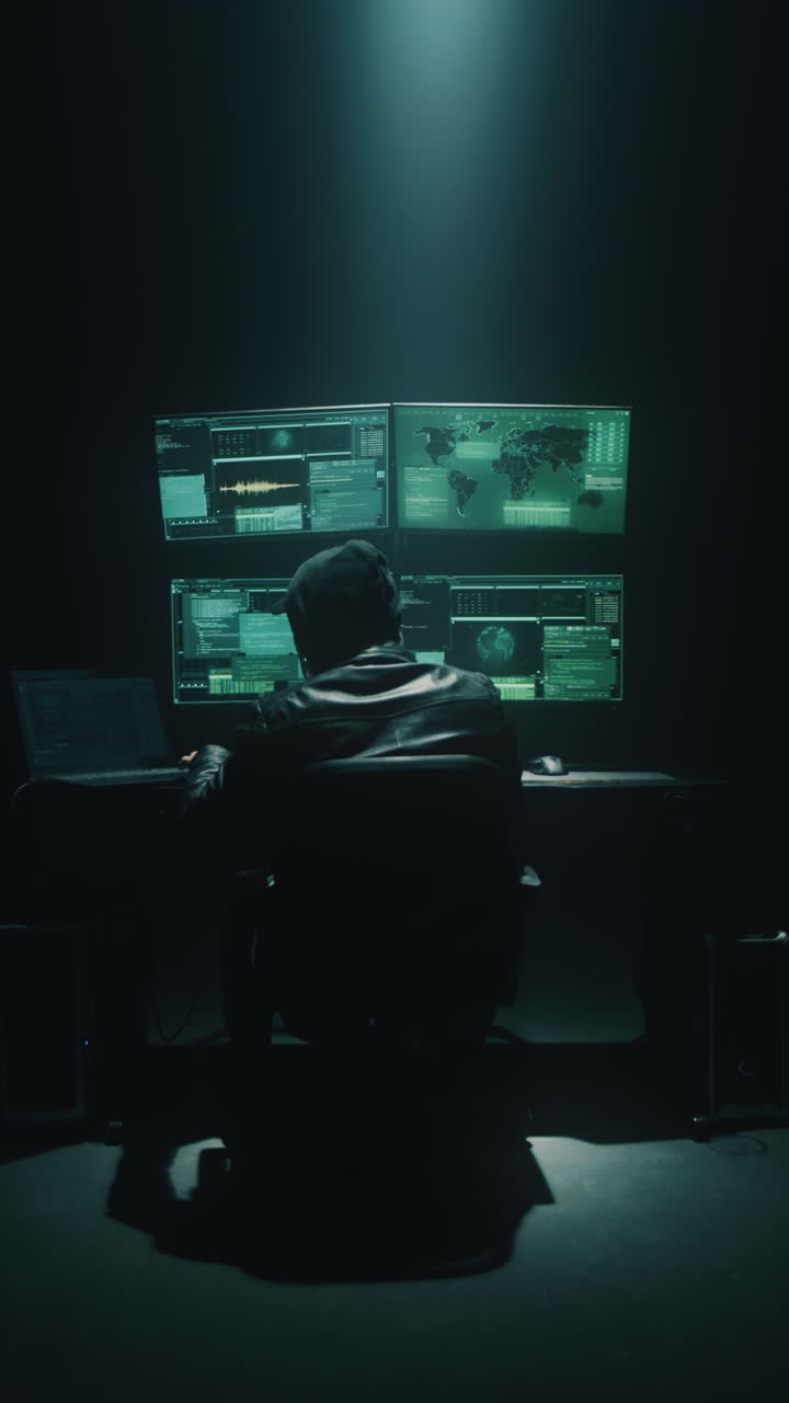 em uma sala escura, hacker.