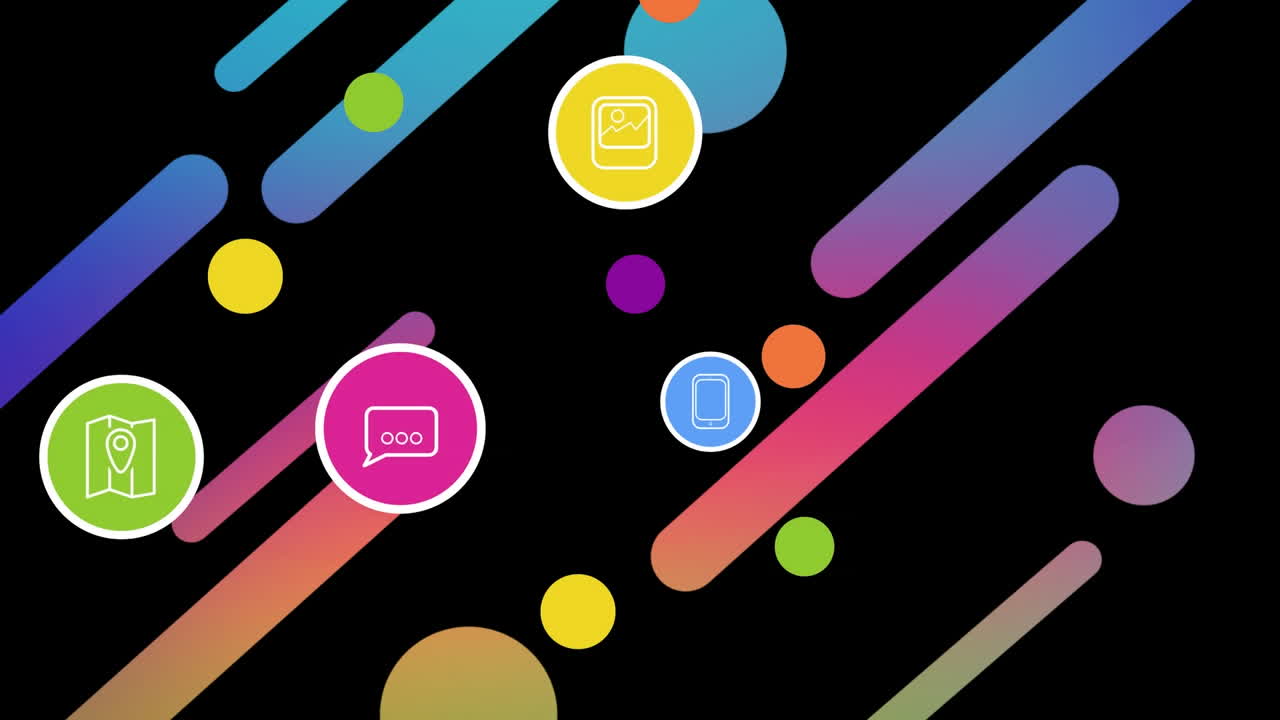 animación de la red de conexiones con iconos en fondo negro