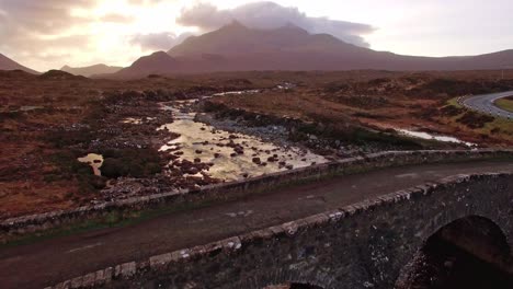 Isle-of-Skye-Aerial-Footage-mountains,-Cuillins-from-sligahan-rivers-and-geological-formations-Clip-15---Drone