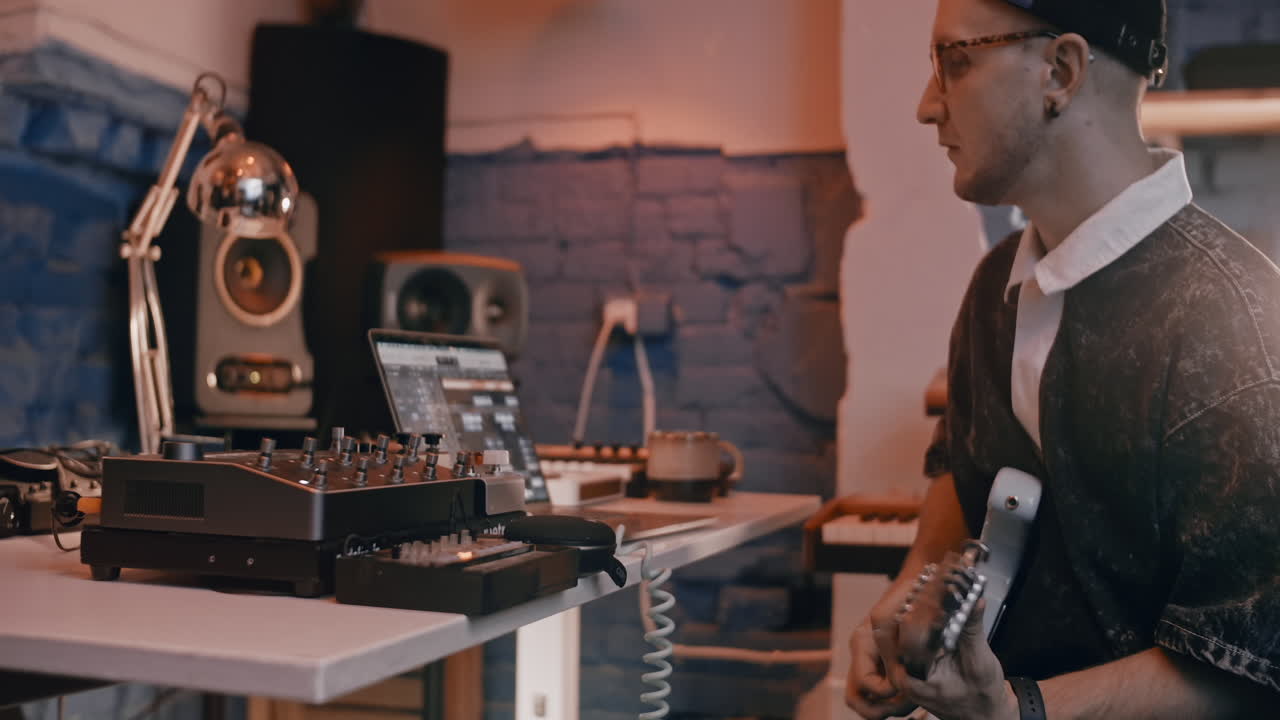 Musician working in a recording studio