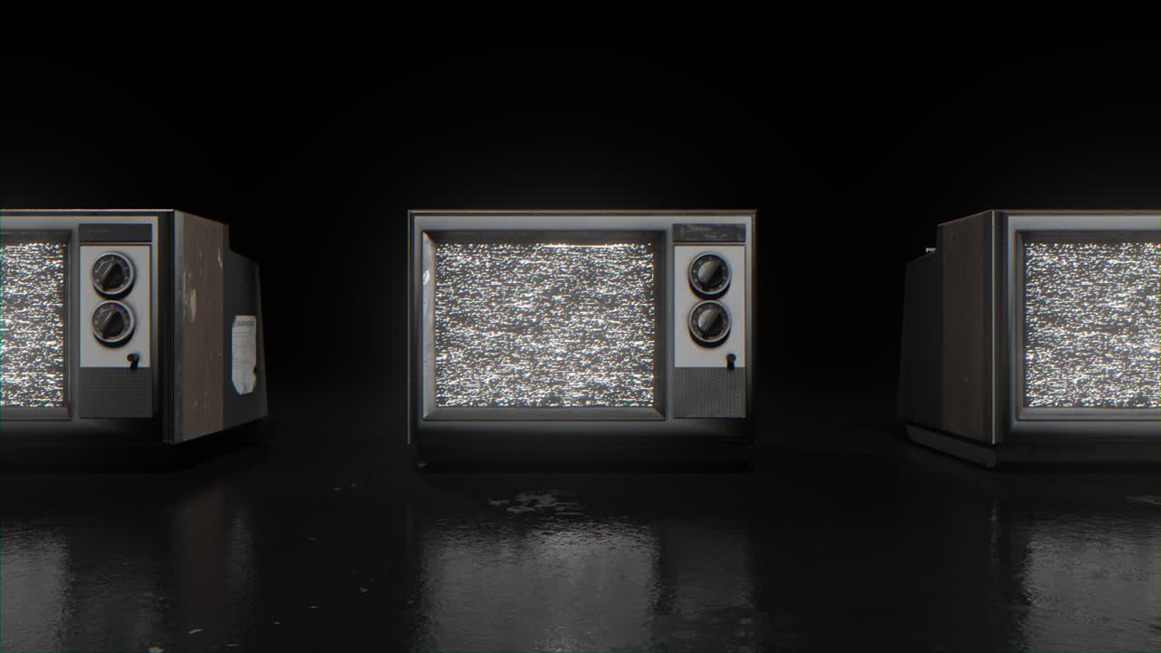 화면에  소음과 함께 레트로 tv. 어두운 배경에 오래된 빈티지 tv. 루프