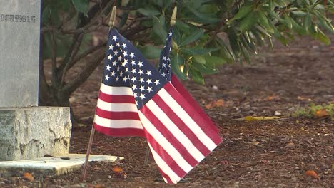 Pequeña-Bandera-Americana-Por-Lápida-En-El-Cementerio
