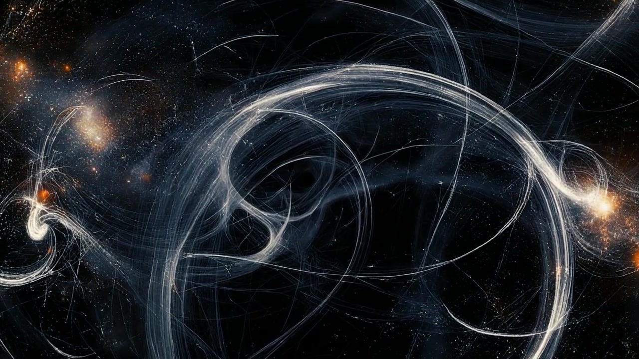 Abstract Cosmic Swirls of Glowing Light Particles in Deep Space