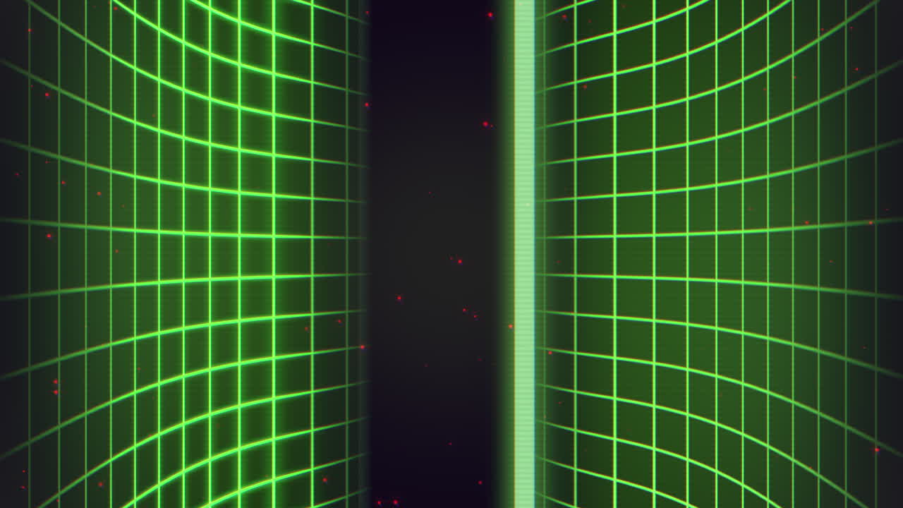 cuadrícula verde dinámica obra de arte digital futurista con puntos rojos iluminados