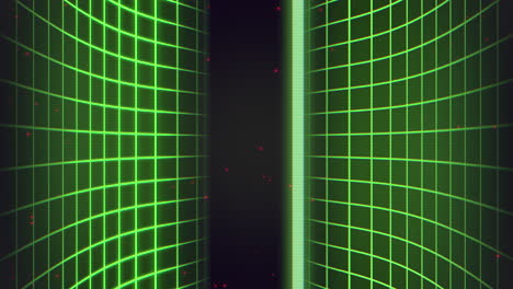 dynamic green grid futuristic digital artwork with illuminated red dots