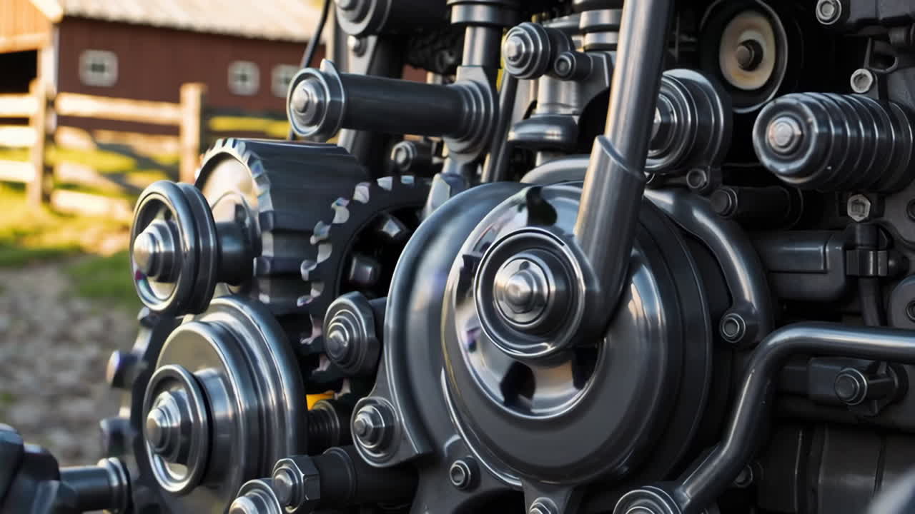 Close-up of Complex Machinery with Gears and Pulleys