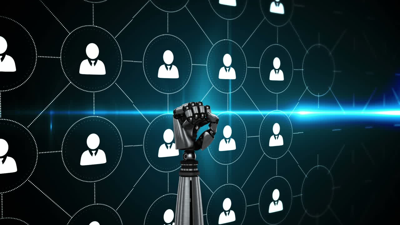 Robotic hand and profile icons in circles