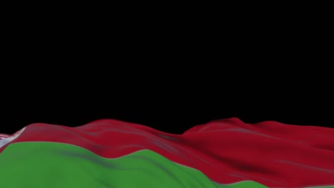 belarus fabric flag waving on the wind loop. belorussian embroidery stitched cloth banner swaying on the breeze. half-filled black background. place for text. 20 seconds loop.