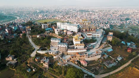 aerial view of a monastery and city in nepal