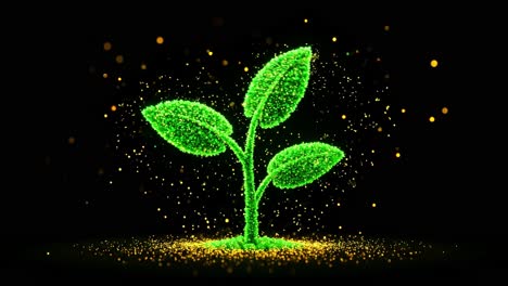 sparkling green plant growth animation showcasing nature's beauty in a dark background with glowing particles